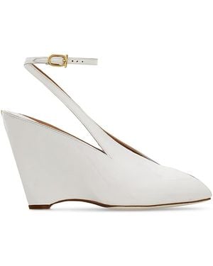 Ferragamo Nero Leather Peep Toe Wedge Pumps - White