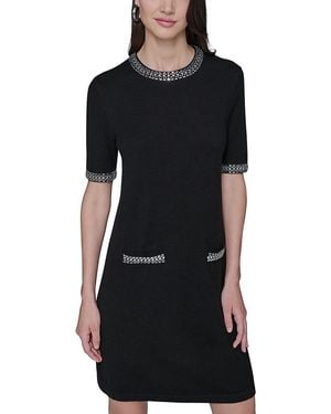 Karl Lagerfeld Rhinestone Trim A Line Dress - Black