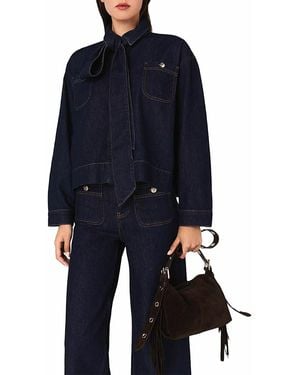 Maje Denim Shirt With Bow - Blue
