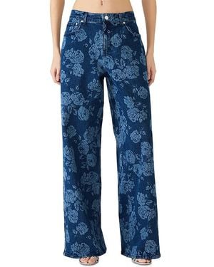 Steve Madden Jaxon Printed High Rise Relaxed Barrel Jeans - Blue