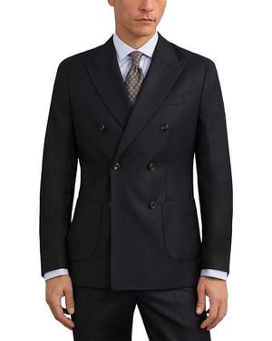 Reiss Muse Wool Tailored Fit Double Breasted Flannel Blazer - Black