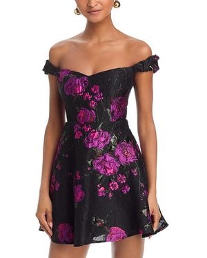 Aqua Rose Brocade Mini Dress - Purple