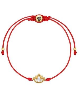 Karma and Luck Blossoming Spirit 6 Mm Mother Of Pearl Lotus Drawstring Bracelet - Red