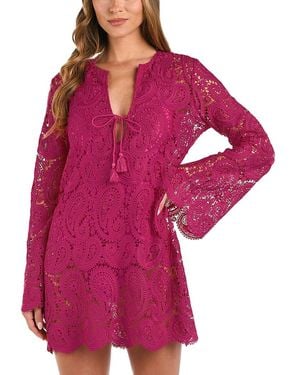 L'Agence Ansley Paisley Crochet Cover Up Dress - Red