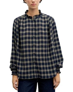 Gerard Darel Lotte Printed Ruffle Trim Blouse - Blue