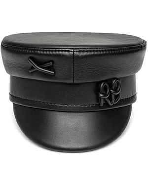 Ruslan Baginskiy Monogram Embellished Leather Baker Boy Cap - Black