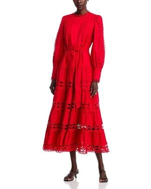 Koko + Mason Eyelet Cotton Midi Dress - Red