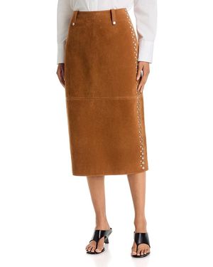 3.1 Phillip Lim Studded Faux Suede Midi Skirt - Brown