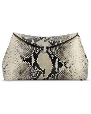 TOTEME T-Lock Python Embossed Leather Clutch - Gray