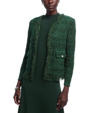 Misook Eyelash Fringe Trim Knit Jacket - Green