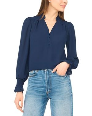 Cece Half Placket Smocked Top - Blue