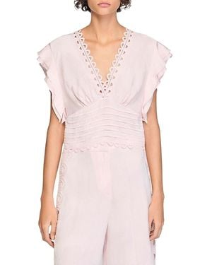 Sandro Floral Jacquard Crop Top - Pink