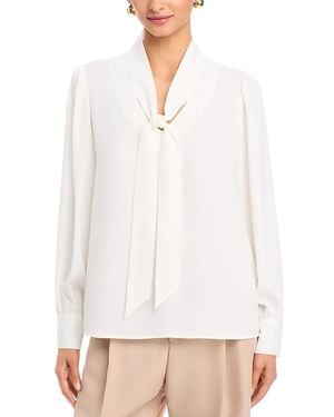 Tahari Long Sleeve Bow Tie Neck Blouse - White