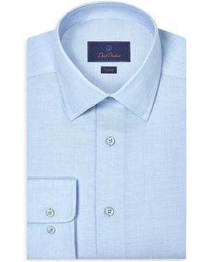 David Donahue Trim Fit Cashmere Blend Solid Twill Dress Shirt - Blue