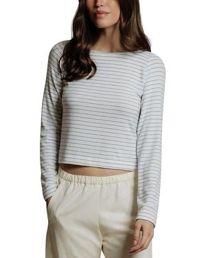 PERFECTWHITETEE Ainsley Brushed Sweater Stripe Long Sleeve Top - Gray