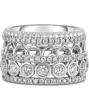 Roberto Coin 18K Cento Diamond Rosette Wide Multirow Ring - White