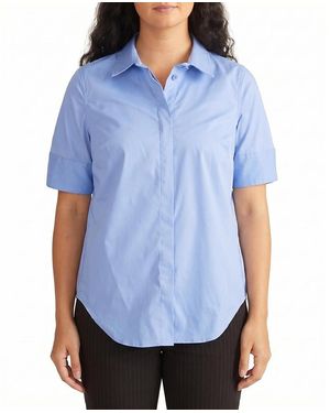 UNIVERSAL STANDARD Plus Elbe Stretch Poplin Short Sleeve Shirt - Blue