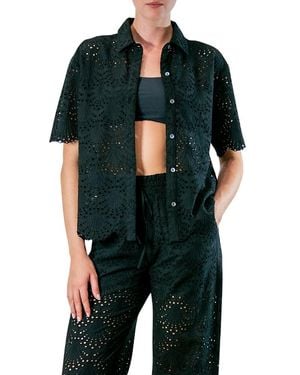 Hermoza Dana Shell Eyelet Coverup Shirt - Black