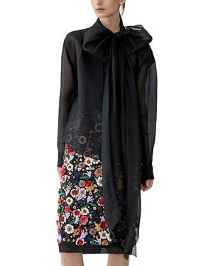 Carolina Herrera Long Sleeve Button Down Bow Blouse - Black