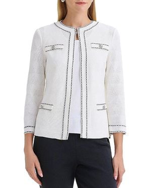 Ming Wang Diamond Faux Link Trim Knit Jacket - White