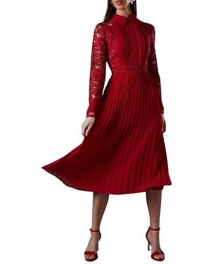 Coast Long Sleeve Midi Shirt Dress - Red