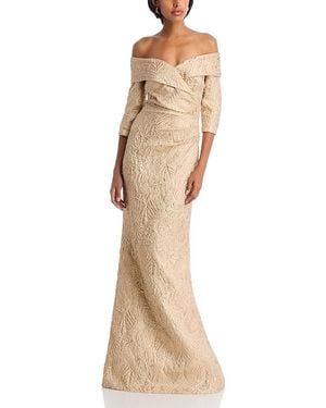 Teri Jon Off-The-Shoulder Metallic Jacquard Gown - Natural