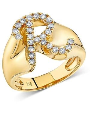 Sydney Evan 14K Diamond Script Letter R Signet Ring, 0.41 Tcw - Metallic