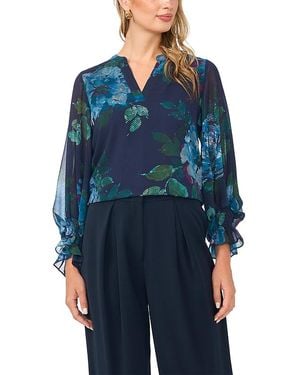 Vince Camuto Split Neck Long Sleeve Top - Blue