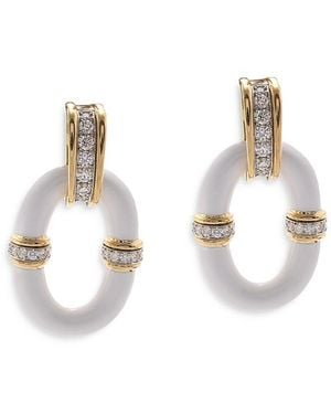 David Webb Platinum & 18K Manhattan Minimalism Diamond & Enamel Oval Link Earrings - White