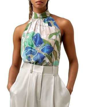 LILYSILK Praslin Mock Neck Silk Top - Blue