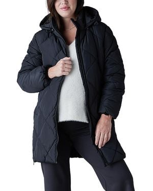 Ingrid & Isabel Hooded Longline Puffer Maternity Jacket - Blue