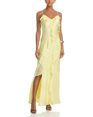 Aqua Long Satin Ruffled Gown - Yellow