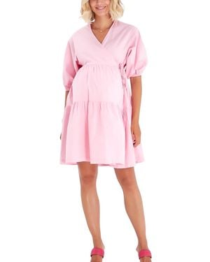 Accouchée Waterfall Tie Waist A-Line Maternity/Nursing Wrap Dress - Pink