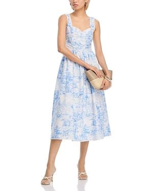 Aqua Forest Toile Poplin Midi Dress - Blue