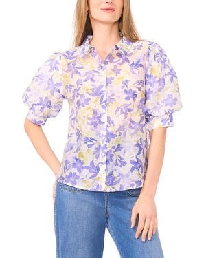 Vince Camuto Bubble-cuff Short-sleeve Front-button Blouse - White