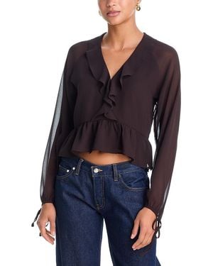 Aqua V Neck Long Sleeve Blouse - Blue