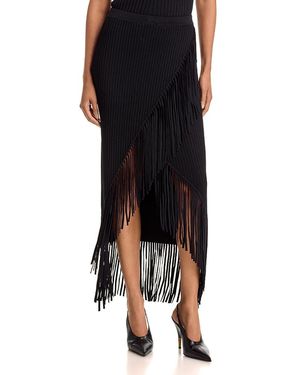 Toccin Giana Asymmetric Fringe Midi Skirt - Black