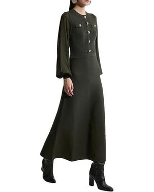 Karen Millen Military Trim Chiffon Sleeve Knit Dress - Black
