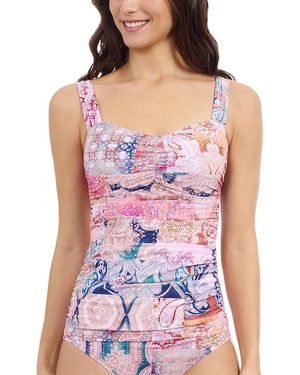 Gottex Printed Ruched Front Sweetheart Tankini - Purple
