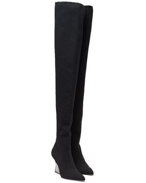 Balmain Wedge Knit Thigh-High Boots - Black