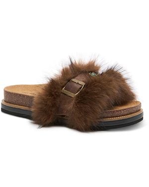 Free People Frankie Faux Fur Slide Sandals - Brown