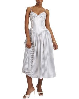 Miss Circle Olea Striped Cotton Poplin Ruched Midi Dress - White