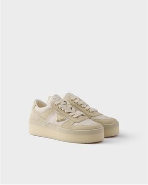 Prada Downtown Bold Re-Nylon And Suede Sneakers - White