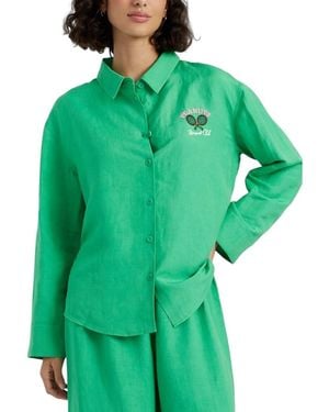Chinti & Parker Linen-Cotton Peanuts Racquet Club Shirt - Green