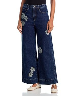 Cinq À Sept Betsy Applique High Rise Wide Leg Jeans - Blue