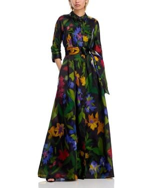 Teri Jon Floral Print Organza Gown - Green