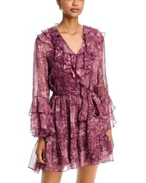 Aqua Ruffle 3/4 Sleeve Mini Dress - Red