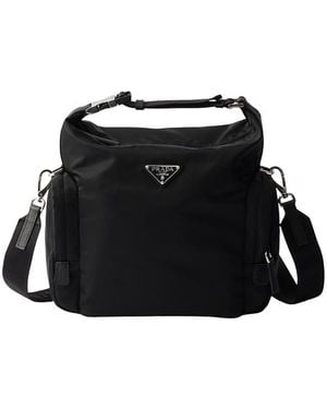 Prada Re-Nylon And Saffiano Leather Shoulder Bag - Black