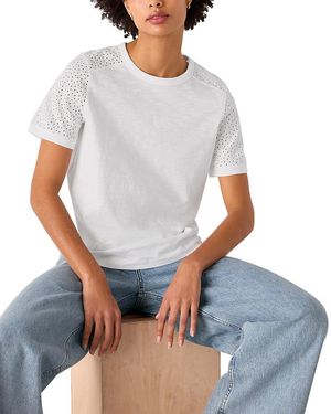 Whistles Broderie Sleeve Detail Tee - Gray