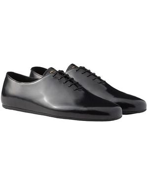 Prada Brushed Leather Lace-Up Shoes - Black